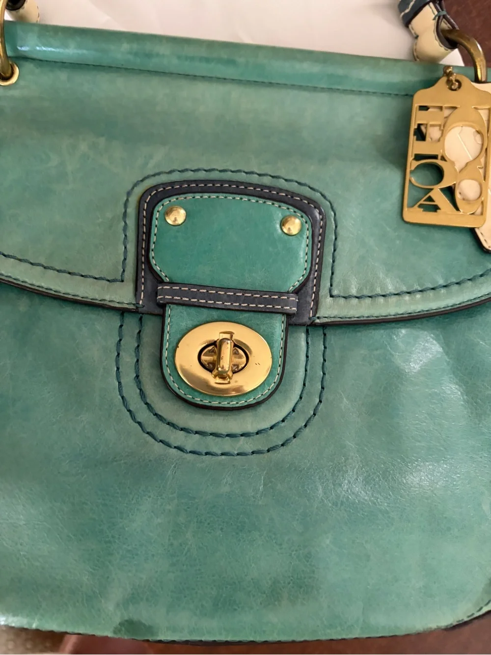 Coach 70th Anniversary Colorblock Willis Bag - Turquoise & Bone Limited Edition